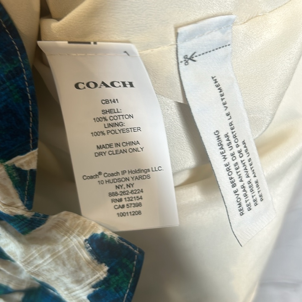 Coach Teal Blue Cream Houndstooth Ruffle Dress Size 2 Brand New W/Tags - Picture 16 of 16